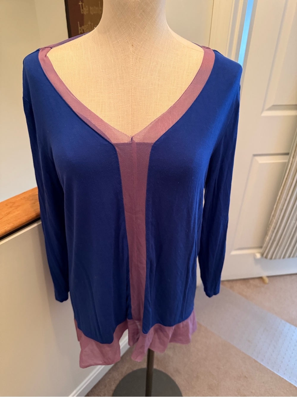 Cable & Gauge Blue V-Neck Tunic with Purple Trim